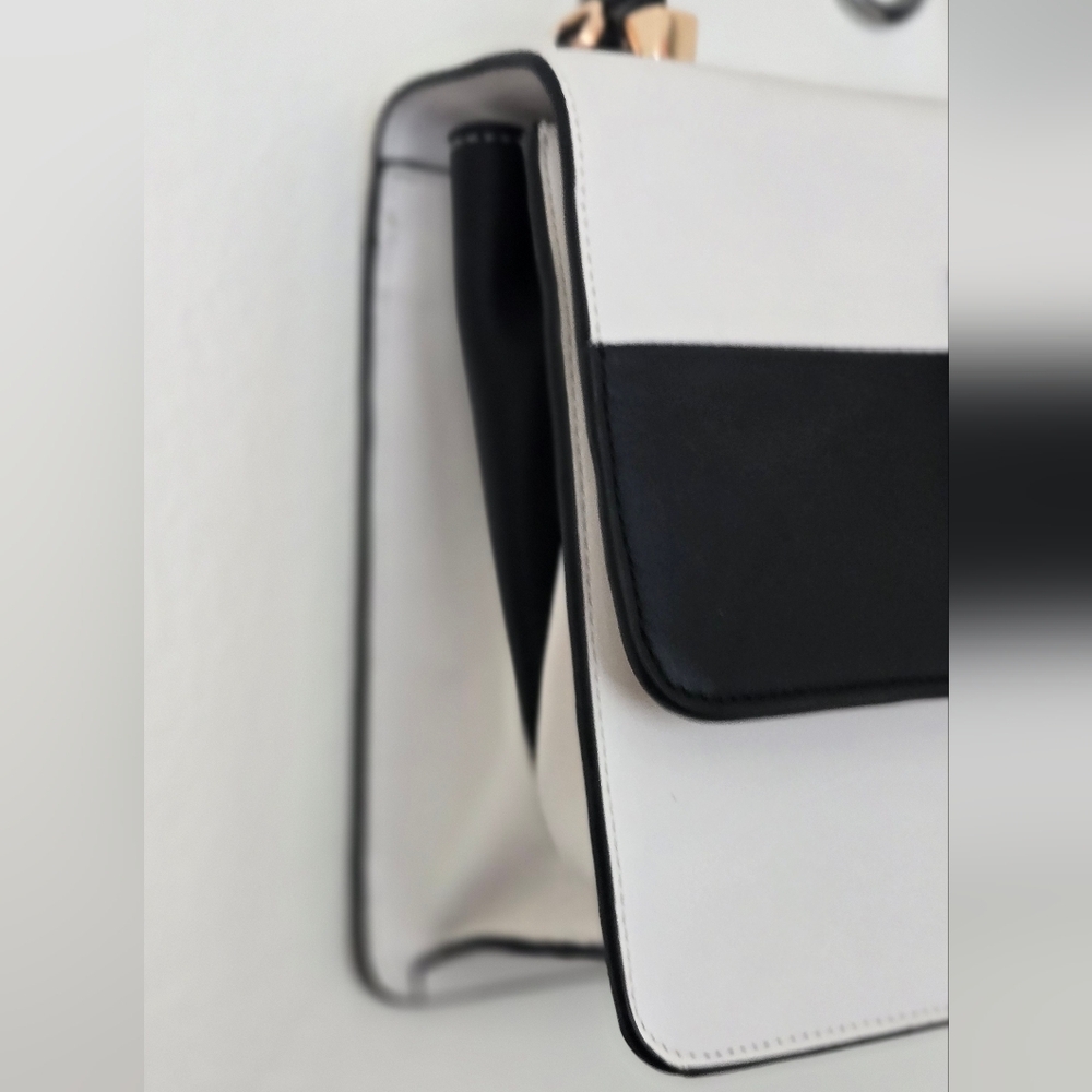 LUANA ITALY Maria Color Block Leather Satchel Black White EUC - Picture 4 of 7